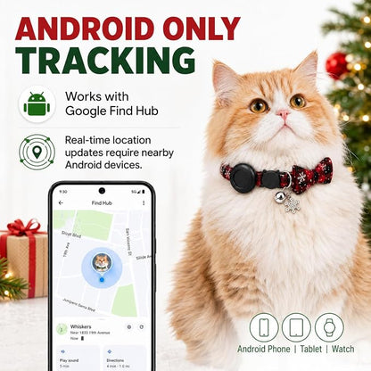 Cat Tracker GPS for Android, Pet GPS Tracker Collar for Cats No Subscription, IP67 Waterproof Cat Collar with Tracker Compatible with Google Find Hub – Replaceable 1-Year Battery, Android Only (Red)
