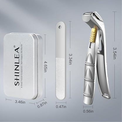 SHINLEA Nail Clippers for Seniors Thick Toenails, Professional Fingernail Toenail Clippers with Catcher, Sharp Wide Opening and Long Handle Nail Cutter Set for Men Women, Silver