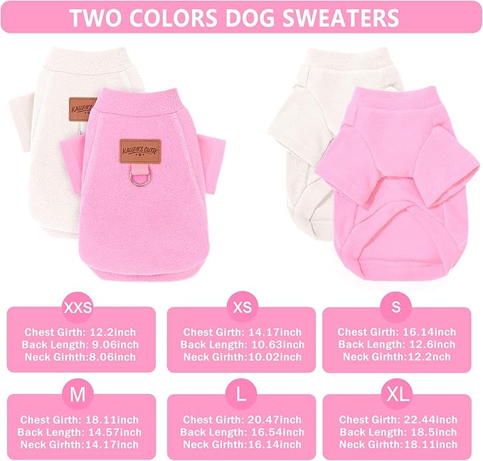 2 Pieces Dog Sweater Fleece Dog Winter Clothes for Small Dogs Boy Girl Turtleneck Puppy Sweatshirt Pet Clothing Pullover Sweaters Cat Apparel (Beige+Light Pink, Small)