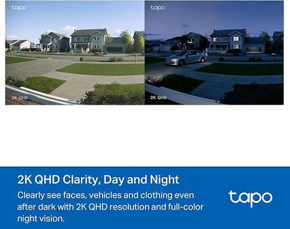 Tapo 2K+ Wired or Battery Powered Smart Video Doorbell with Chime - 180° Field of View, Person/Vehicle/Package Detection, Ring Call, 2-Way Audio, Subscription-Free Local Storage or Optional Cloud,D225