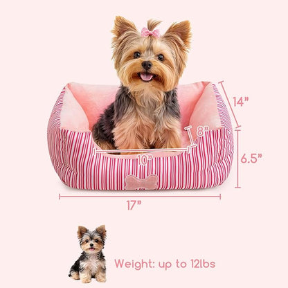 Hollypet TC Fabric Plush Small Dog Cat Bed Self-Warming Pet Bed, Pink
