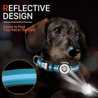 Reflective Dog Collar with AirTag Holder for Puppy Soft Nylon Blue Sized XS