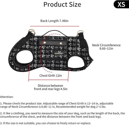 Wakytu Dog Lift Harness Dog Carrier Dog VES Harness Adjustable Dog Leash with Small Puppy Treat Bag（Black,XS）