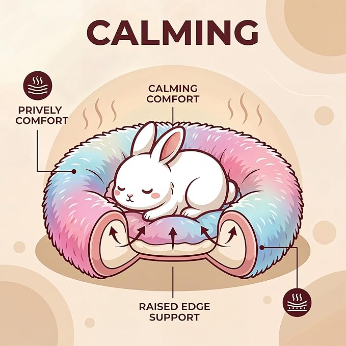 Tiny Dog Bed 11.8 Inch for Extra Small Dogs,Washable Puppy Bed,Soft Faux Fur Calming Donut Bed for Chihuahua Yorkie Maltese Pomeranian,Rainbow