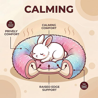Tiny Dog Bed 11.8 Inch for Extra Small Dogs,Washable Puppy Bed,Soft Faux Fur Calming Donut Bed for Chihuahua Yorkie Maltese Pomeranian,Rainbow