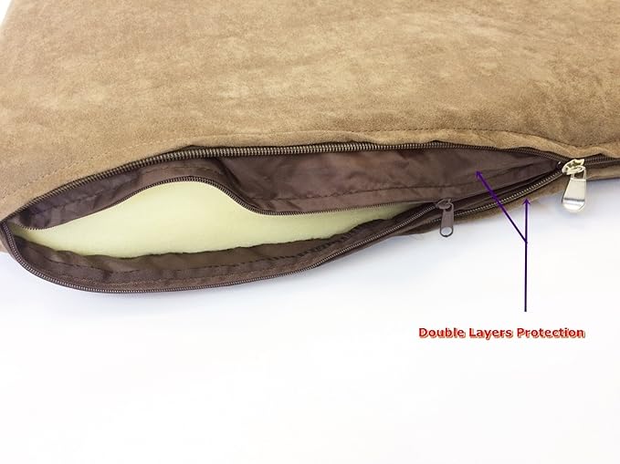 Luxurious Comfort Solid Pad Memory Foam Pet Dog Bed with Inner Waterproof Case and External Cover for Small and Medium Dogs + Free 2nd Cover (Complete Bed - 34"x27"x3", Suede - Brown)