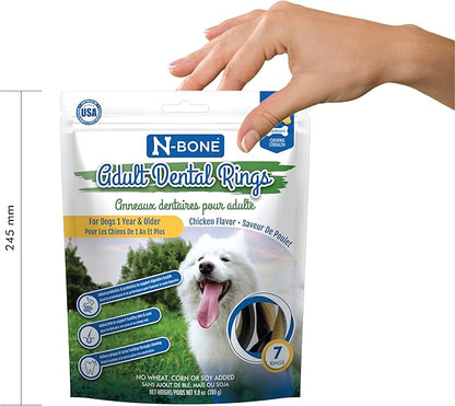 N-Bone Adult Dental Rings Chicken Flavor Dog Treats, 7 Count 9.8-oz Bag, Brown, 1 Count (Pack of 4)