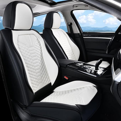 Coverado Car Seat Covers, Front Seat Cover, Waterproof Nappa Leather Seat Covers for Cars, 2 Pack Driver Car Seat Protectors, Automotive Seat Covers Universal Fit for Most Cars, Black&White