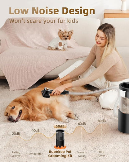 buenkee Dog Grooming Vacuum, 4.5L Extra-Large Dust Cup Dog Grooming Kit, 14000Pa High-Suction Pet Groomer with Clippers, Low-Noise All-in-One Shedding Control Set for Home Use
