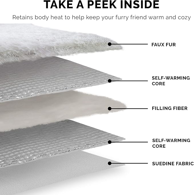 Furhaven Self-Warming Cat Bed for Indoor Cats, 4-Beds-in-1 & Washable - Plush Long Faux Fur Convertible Cuddler - Silver, Large