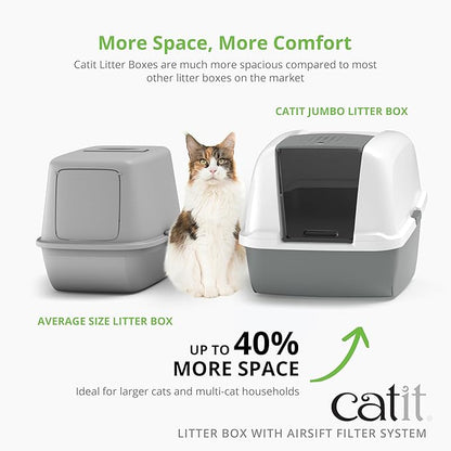 Catit Airsift Litter Pan Large – Covered Cat Litter Box with Dual-Action Odor Control Leak Preventing Design – Includes Filter Pad, Easy to Clean, Reduces Litter Tracking - 22.4” L x 18.3” H x 15.3” W