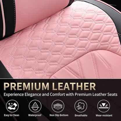 FLORICH Automotive Seat Covers Leather Pink Seat Covers for Cars Front Seats Waterproof Car Seat Cushion Interior Covers Protector Vehicle Seat Cover Universal Fit for Most Car Truck SUV, Black&Pink