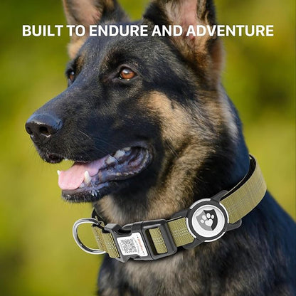Reflective Dog Collar with AirTag Holder for Medium Dogs Soft Nylon Champagne Sized M