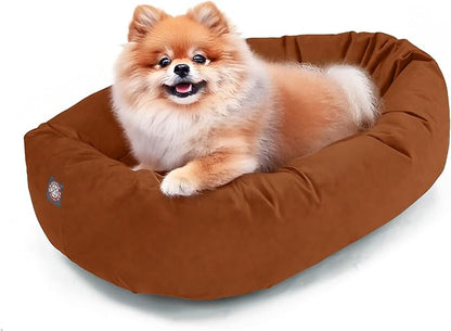Majestic Pet 24 Inch Suede Calming Dog Bed Washable – Cozy Soft Round Dog Bed with Spine Support for Dogs to Rest Their Head - Fluffy Donut Dog Bed 24x19x7 (Inch) - Round Pet Bed Small – Rust (2025)