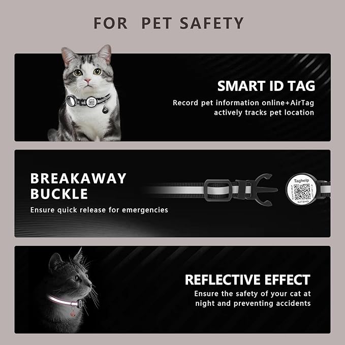3 Pack-Waterproof Airtag Holder Cat Collar - Lightweight Kitten Collar for Apple Air Tag, Smart ID Tag - Solid & Safe, Reflective, Breakaway with Transparent Holder for GPS Tracker (3-Pack A)