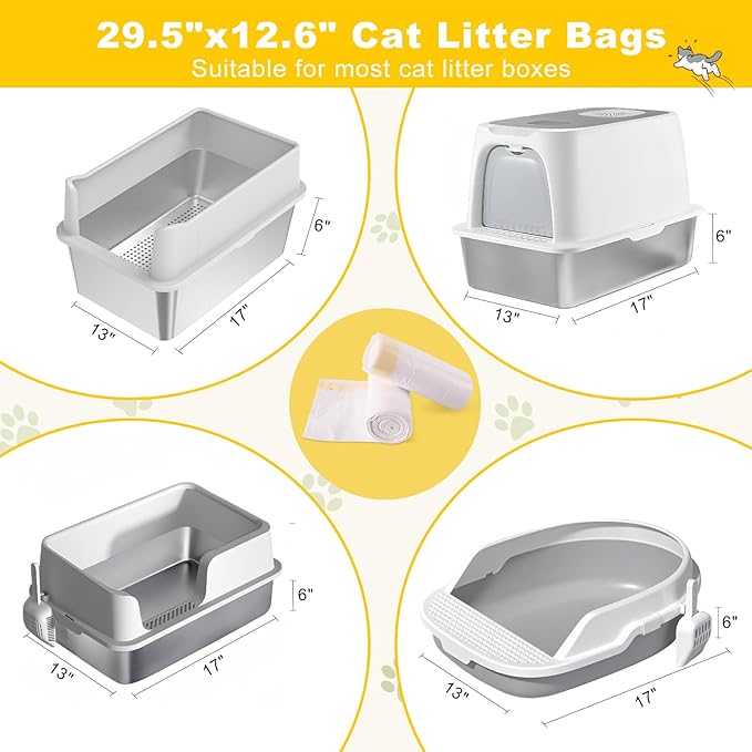 Litter Box Liners 20 Count, 29.5" x 12.6" Medium 3MIL Thicken Cat Litter Bags Tear Resistant Disposable Cat Litter Liners for M Stainless Steel Litter Box and Other Suitable Size Litter Box