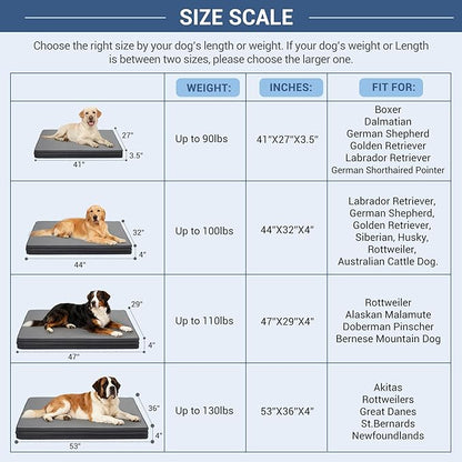 Vonabem Outdoor Waterproof Dog Bed Washable, Extra Large XL Pet beds 44 inch, Leather Anti-Slip Kennel Pads with Removable Cover Reversible, 44"x32" Grey