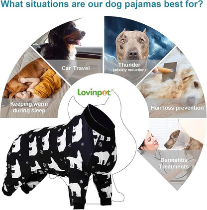 LovinPet Big Dog Shirts, Stretch Cotton Pet Shirts with Animal Print, Full Coverage Dog Clothing Perfect to Prevent Licking Wounds After Surgery for Medium & Large Dogs, Black L