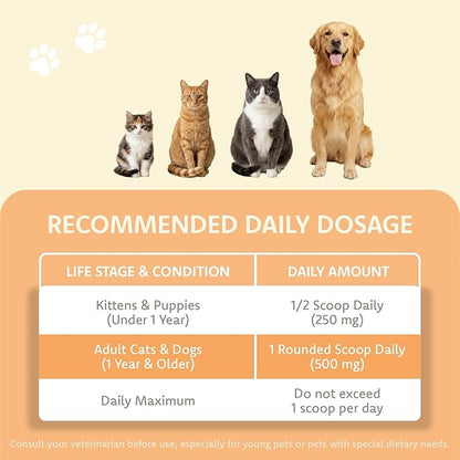 LOVITA Pets L-Lysine Powder for Cats & Dogs, Immune Support Pet Supplement with AjiPure L-Lysine and Vitamin C, Salmon Flavor for Daily Use, Includes Scoop