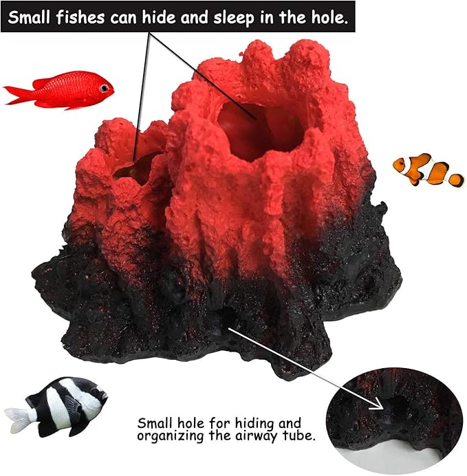 S-Lifeeling Tank Decoration Volcano Ornament Lava Explosion Look Aquarium Decorations with Multi-Color LED Spotlight for Fish Tank (L)