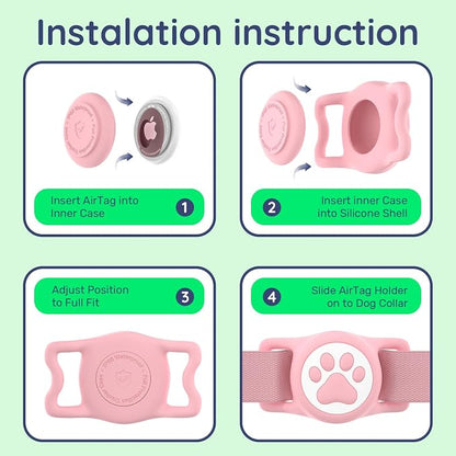 IP68 Waterproof Dog AirTag Holder for Dog Collar, Soft, Stretchy Silicone | Full-Body Protection, Easy Tool-Free Installation, Quiet, No-Dangle Fit, Lightweight, Fits Dog & Cat Collars of All Widths