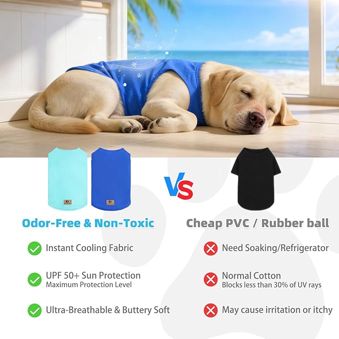 KOOLTAIL Dog Clothes for Large Dogs Boys Girls, 2 Pack Cotton Comfortable Dog T Shirts Coats for Outdoor, UV & Insect Protection Anti-Hair Loss & Lightweight Pet Vest Tank Tops Apparel,Blue&Green,L