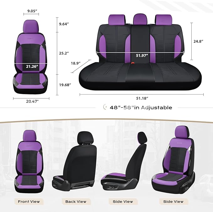 Coverado 3D Air Mesh Front Car Seat Cover, Sports Carbon Fiber Design, Breathable Seat Protectors Airbag Compatible Comfort Universal for Most Cars, Van,Trucks, SUV, Black&Purple