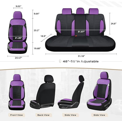 Coverado 3D Air Mesh Front Car Seat Cover, Sports Carbon Fiber Design, Breathable Seat Protectors Airbag Compatible Comfort Universal for Most Cars, Van,Trucks, SUV, Black&Purple