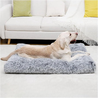 Fluffy Dog Crate Bed for Large Medium Dogs, Plush Faux Fur Dog Crate Pad,Washable Cozy Mat with Anti-Slip Bottom（35.0'' L × 23.0'' W × 3.0'' Th）
