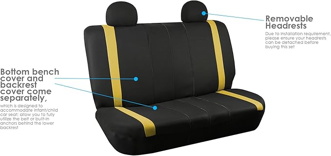 FH Group Car Seat Covers Rear Set Cloth - Car Seat Covers with Removable Headrest,Universal Fit,Automotive SeatCovers,Washable Car SeatCover for SUV,Sedan,Van Yellow