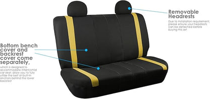 FH Group Car Seat Covers Rear Set Cloth - Car Seat Covers with Removable Headrest,Universal Fit,Automotive SeatCovers,Washable Car SeatCover for SUV,Sedan,Van Yellow