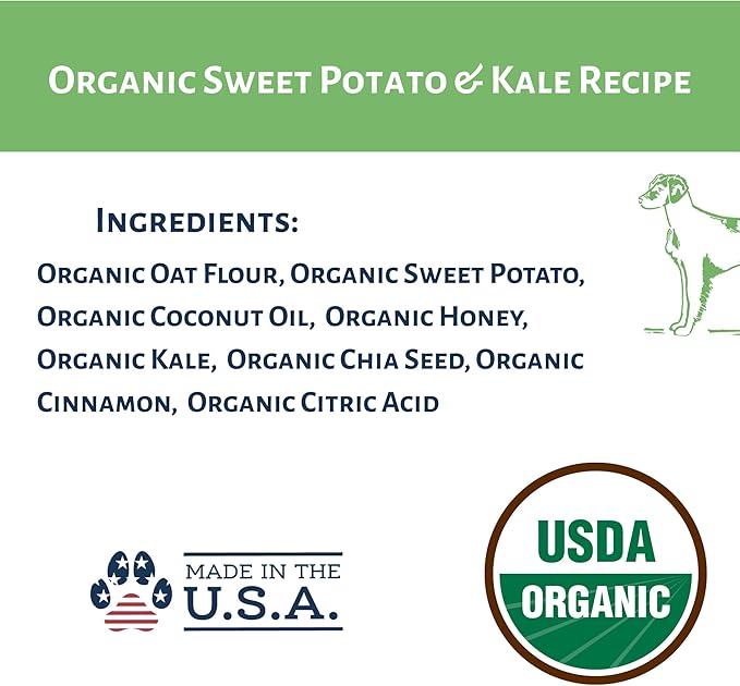 Dog Mamma's Organic Sweet Potato & Kale Recipe - Certified Organic Dog Treats 6 oz