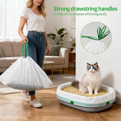 36 PACK Litter Box Liners Large (37" x 18") - Thick Leak-Proof Drawstring Bags for Easy Clean Up, Jumbo Cat Litter Pan Liners Kit (36)