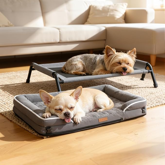 Lekereise Raised Dog Bed for Small Dog 32x25 Inch, Comfortable Orthopedic Pet Beds with Egg Crate Foam, Removable Dogs Couch Bed for Indoor Outdoor, Load 40lb, Grey
