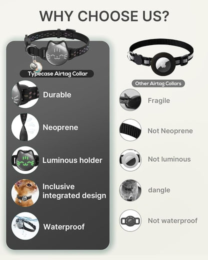 AirTag Cat Collar, Reflective Breakaway Collar, Hidden Holder with Bell | Compatible with Apple AirTag 1st & 2nd Gen, Lightweight Water-Resistant Strap for Cats, AirTag Not Included