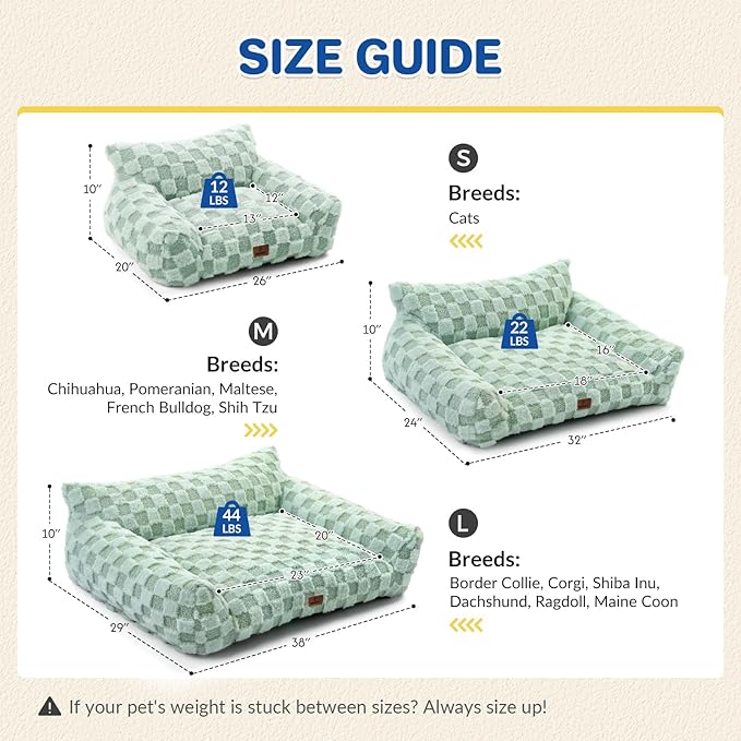 ABCPET Cat Bed Cat Couch for Puppy and Kitten, Fluffy Pet Sofas Medium Dog Sofa Bed, Supportive Cats Sofa for Indoor Cats, Washable Cover & Non-Slip, 32 inch, Green