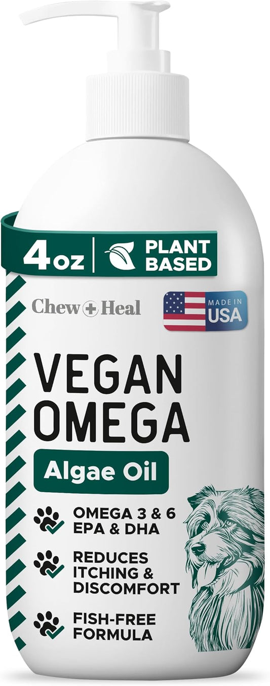 Vegan Omega 3 Oil for Dogs - 4 oz of Fish Free Algae Oil for Healthy Skin and Coat - Made with Omega 3 and 6 Fatty Acids, EPA, DHA, and DPA - Made in the USA