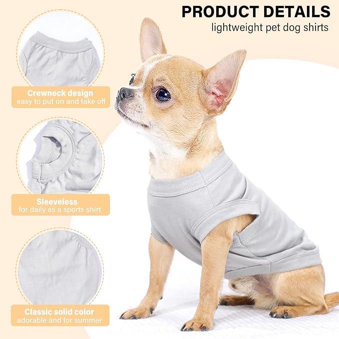 2-Pack Dog Shirts Summer Dog Clothes for Small Medium Dogs Boy, Teacup, Chihuahua, Yorkie, Pug and Cats, Solid Color Pet Tshirts Puppy Clothes, Small, Black+ Grey