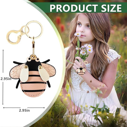 BORKUANA Leather Keychain Holder Case Compatible with AirTag,Cute Protective Cover with Keyring