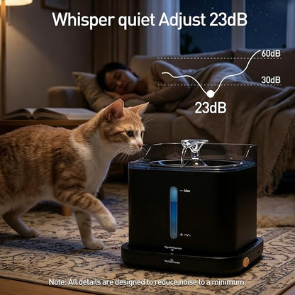 Cat Water Fountain, 2.2L Automatic Pet Water Fountain for Cats and Small Dogs, 2.4GHz WiFi App Control, Rechargeable Motion Sensor, 3 Water Modes, Detachable Tank, Black
