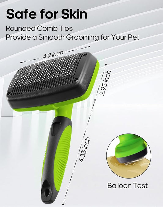 Self Cleaning Shedding Brush - Skin Friendly Grooming Tool for Dogs, Cats, and Puppies, Deshedding and Hair Removal for Long and Short Haired Pets (Green)