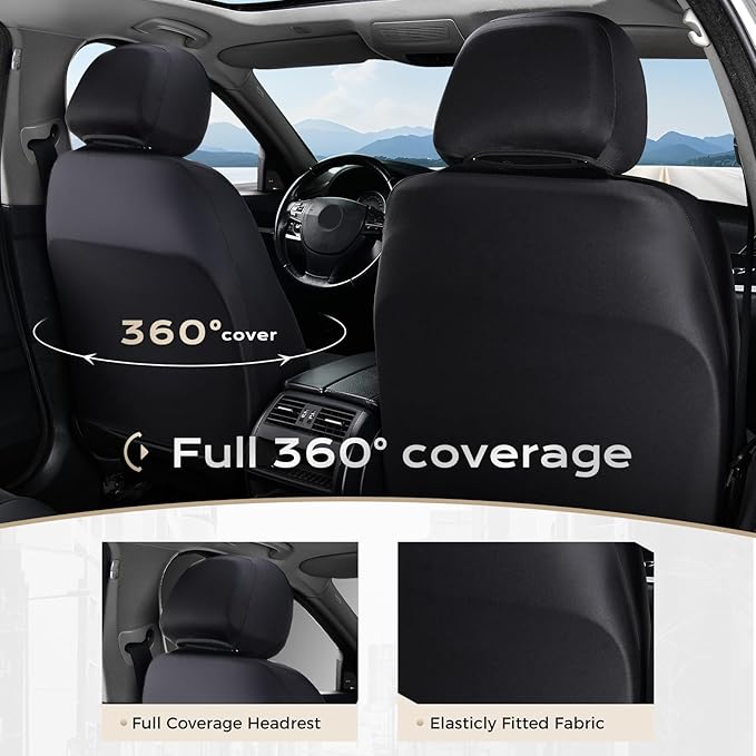 Coverado 3D Air Mesh Car Seat Cover Full Set, Sports Carbon Fiber Design, Breathable Seat Protectors Airbag Compatible Comfort Universal for Most Cars, Van,Trucks, SUV, Black