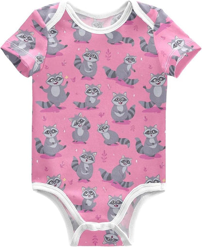 Bright Emotions Raccoons Baby Short Sleeve Bodysuits Romper Unisex Infant Outfit Wrapping Clothes for Boy Girl kids 3M