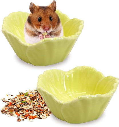 Tfwadmx 2 Pcs Hamster Food Bowl, Ceramic Dwarf Hamster Food Bowl Feeder Water Rat Bowl Small Animal Food Dish for Golden Bears, Hedgehogs, Dutch Pigs, Parrots (Yellow)