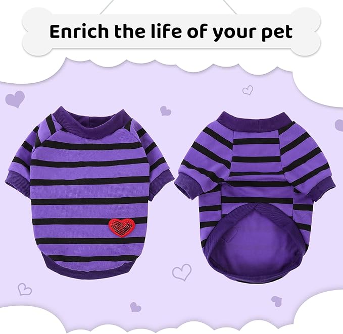 Dog Shirts for Small Dogs, Striped T-Shirts Dog Vest Pet Apparel Tee Shirts Spring Summer Suitable for Small and Medium Large Pets French Bulldog Bichon, Violet S