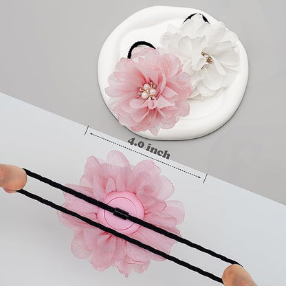 2 Pack Kids Hair Ties Holder for Airtag 2nd & 1st, Cute Flower Hidden Hair Elastic Band Tracker Case for Girls (Pink White, Thick Hair)