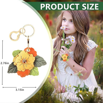 BORKUANA Leather Keychain Holder Case Compatible with AirTag,Cute Protective Cover with Keyring