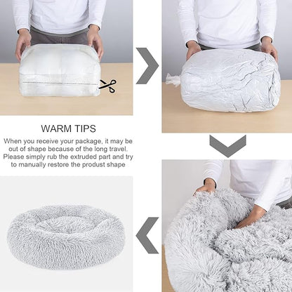 DogBaby Dog Bed, Anti-Anxiety Donut Cuddler Warming Cozy Soft Round Bed, Fluffy Calming Dog Beds for Small Dogs Cats, Washable Pet Bed