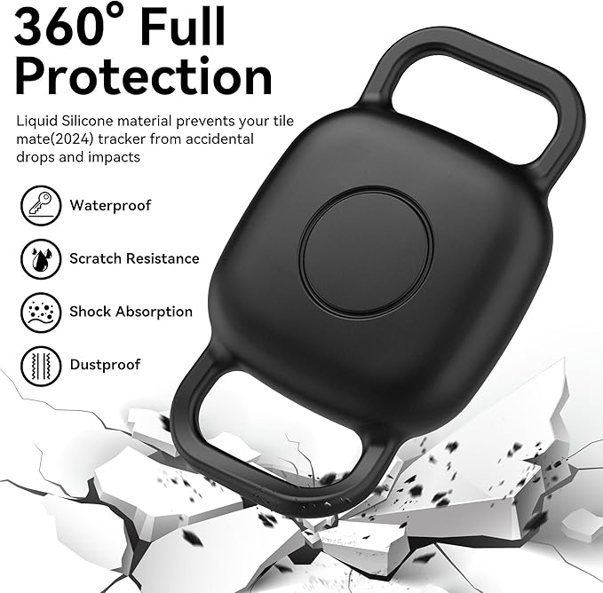 DDJ Waterproof Dog Collar Holder for Life360 Tile Mate Tracker, 2-Pack Durable Silicone Cover, Anti Lost for Life 360 Tile Tracker Case for Cat & pet Collars, Easy Installation, Lightweight, Black