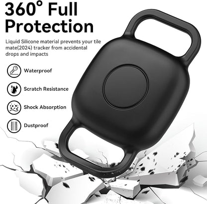 DDJ Waterproof Dog Collar Holder for Life360 Tile Mate Tracker, 4-Pack Durable Silicone Cover, Anti Lost for Tile Tracker Case for Cat & pet Collars, Easy Installation, Black, Pink Punch, Blue, Pink